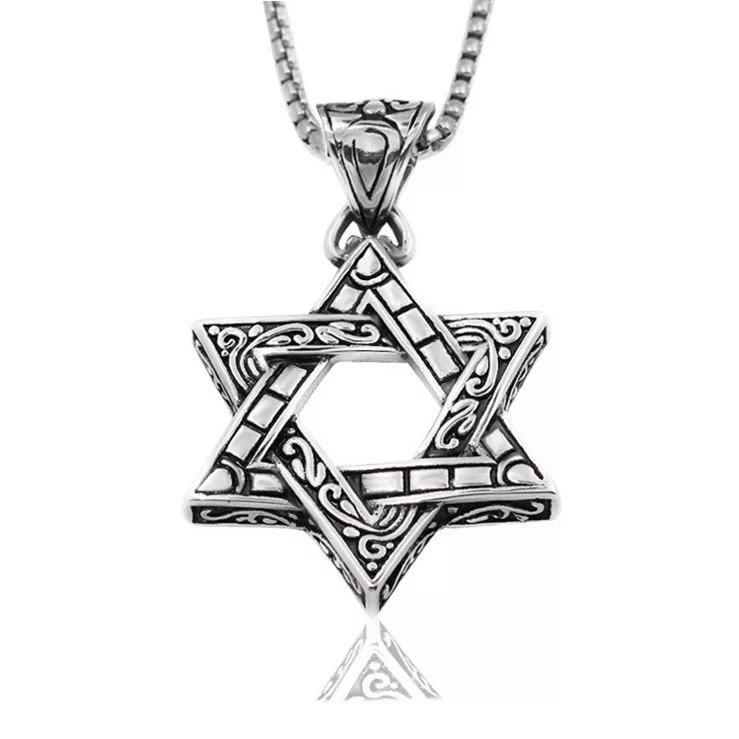 Stock Pendant Men′s Stainless Steel Gothic Biker Hexagonal Star Necklace Punk Rock Silver