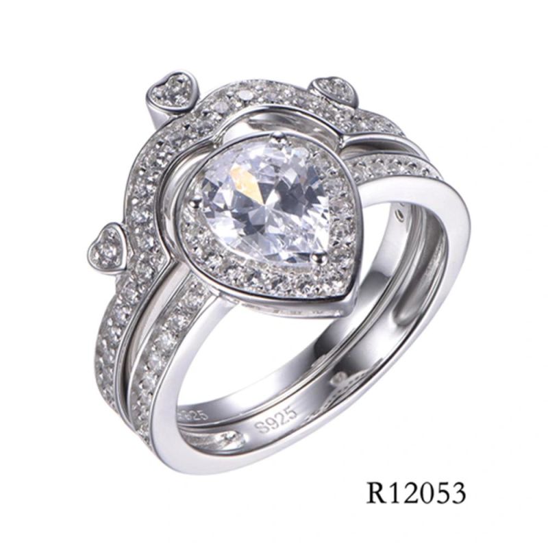 Wholesale 925 Sterling Silver with CZ Teardrop Wedding Ring Sets