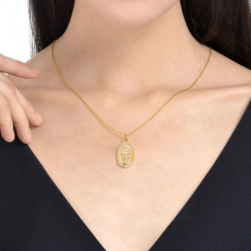 S925 Silver Necklace Vintage Gold Virgin Mary Pendant Clavicle Necklace