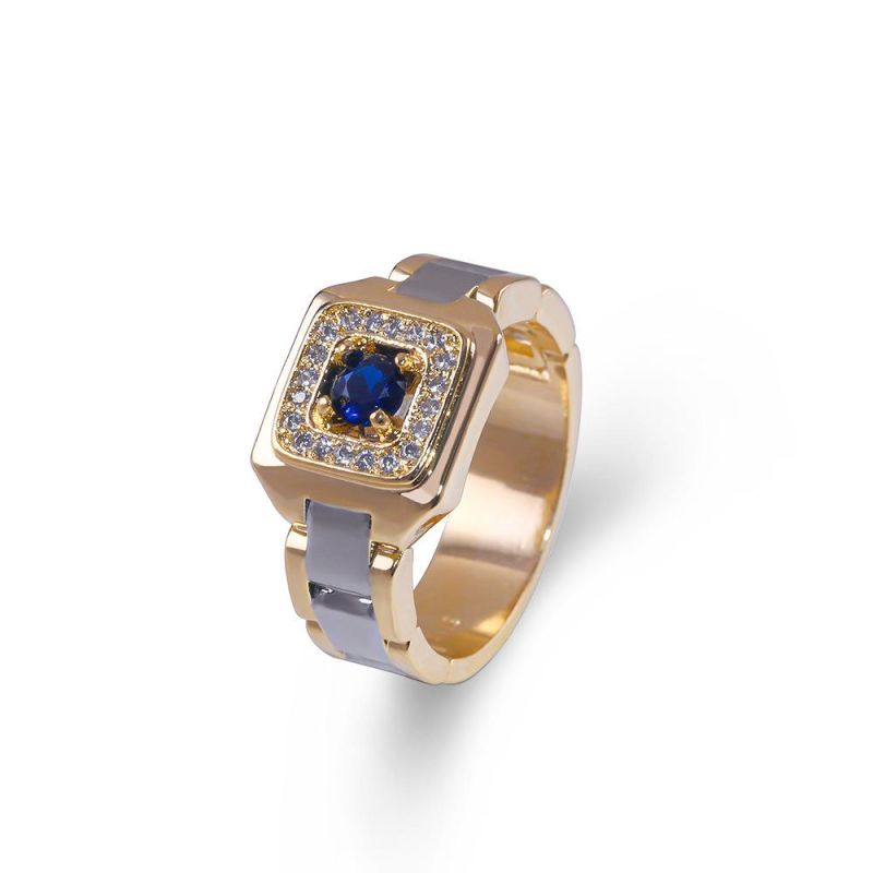 Men′s Square Blue Created Sapphires Engagement Ring Gold Filled Jewelry Men Wedding Rings