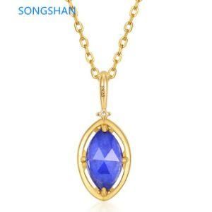 Lazurite Crystal Double Gemstones Pendant Silver Long Necklace 925 Gold Plated Jewelry Two Ways Wearing Gemstone Necklace