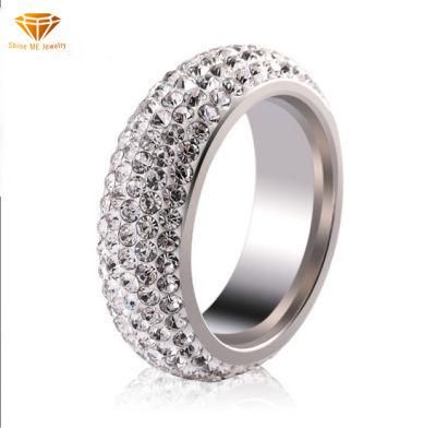 Factory Wholesale Popular Titanium Steel Jewelry 5 Rows of White Mud Diamond Curved Full Diamond Ring for Men and Women SSR2618