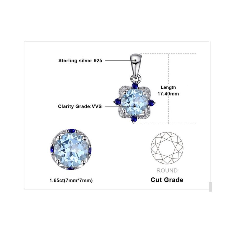 Sky Blue Topaz Created Blue Sapphire Cluster Pendant 925 Sterling Silver Classic Jewelry