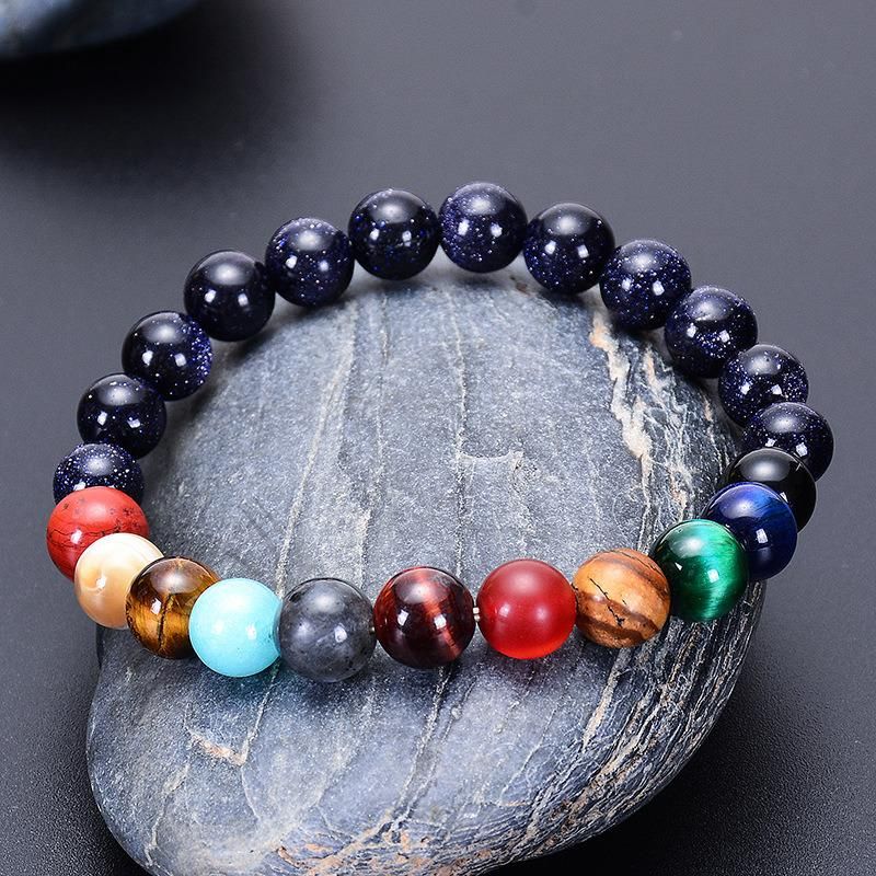 Solar System Eight Planets Stretch Line Bracelet Natural Blue Sand Stone Women′ S Accessories Wholesale Natural Stone Beaded Bracelets