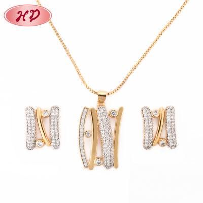 Hot Selling Fashion Alloy 18K Gold Plated Silver Chain Sets with CZ Crystal