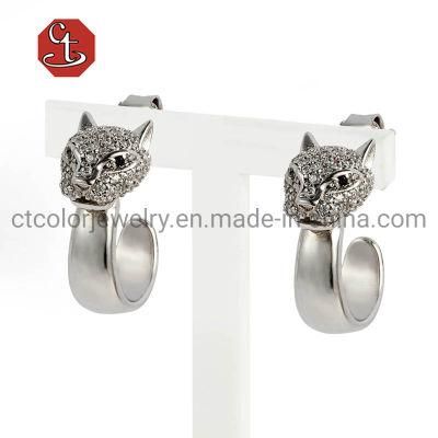 Special Fashion Accessories Jewelry 925 Sterling Silver with CZ Leopard Earrings