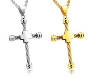 Wire Cable Cross Necklaces for Men Personalized Crucifix Pendant Gold Silver Color Box Chain Stainless Steel Male Necklaces