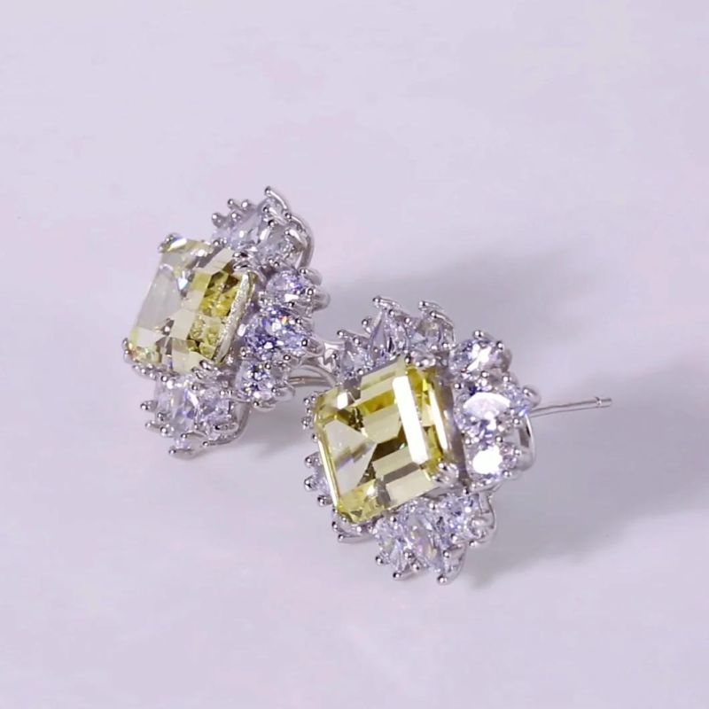 Customized Elegant Bride Stud Earrings 925 Sterling Silver Earrings Yellow Cubic Zirconia Huggie Earrings