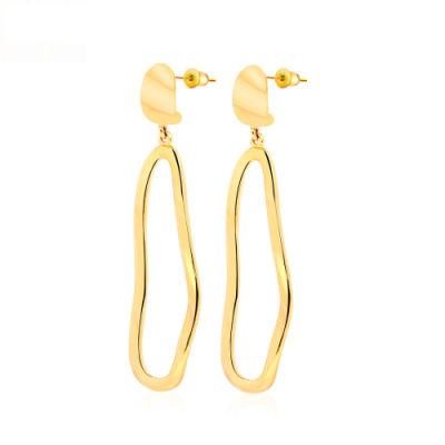 Irregular Oval Design Brass Earring with Exquisite Polishing Effect