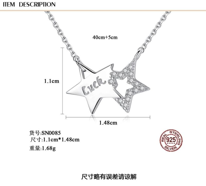 Inlaid Zircon Necklace Girl′ S Gift Double Lucky Star Necklace