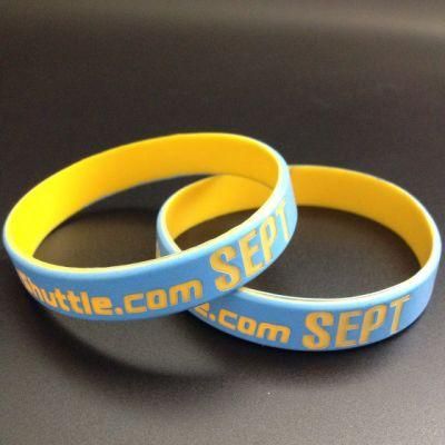 Promotional Double Color Rubber Bracelet Embossed Highly Personalized Silicon Wristband Custom Print Logo Double Silicone Bracelet