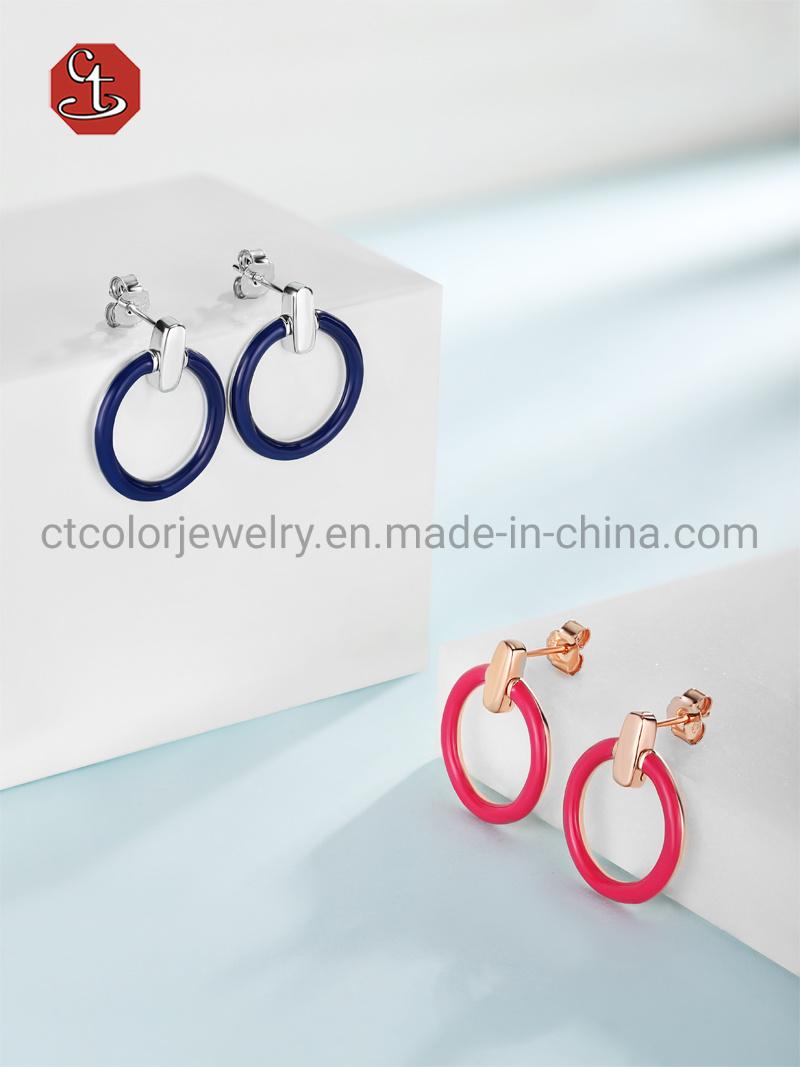 925 Sterling Silver Jewellery Pink & Blue Circle Enamel Earrings Jewelry