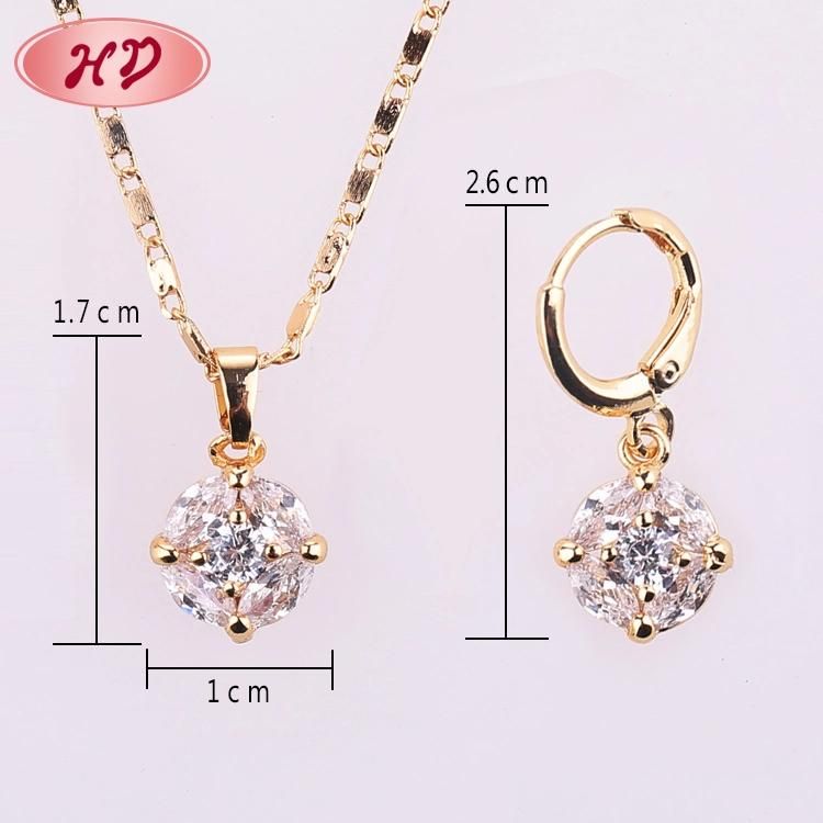 Fashion Wedding Silver Alloy Gold Plated Ring Necklace Earring Jewelry Set with CZ Crystal Pearl