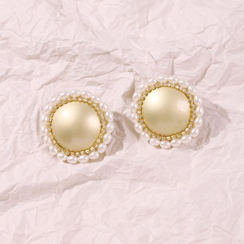 Retro Pearl Earrings Simple Temperament Metal Lace Baroque Earrings Korean Ear Clip Female