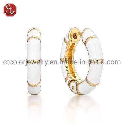 Fashion Wedding Jewellery Latest Design 925 Sterling Silver Earring Jewelry Yellow Gold Plated Jewelry White Enamel for Women