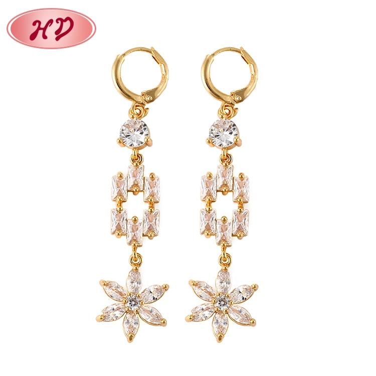 2020 New Fashion Designs Jewelry 18K Gold AAA CZ Stone Long Drop Earring Women