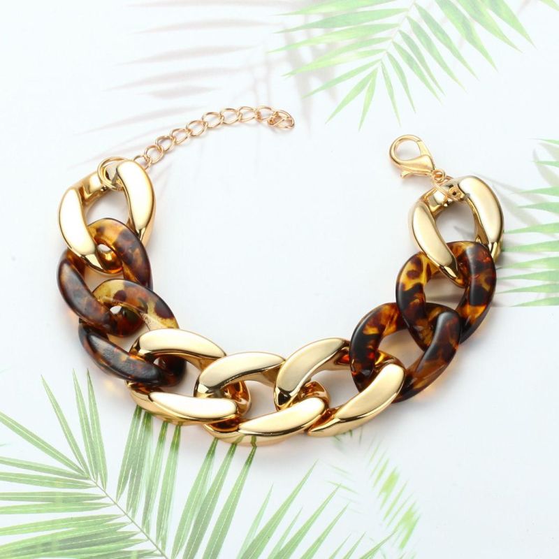 2022 New Fashion Candy Color Resin Bohemian Colorful Acrylic Handmade Thick Chain Men Charm Bracelet Wristband Jewelry for Women