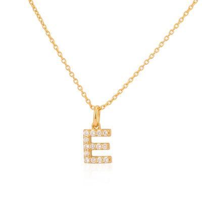 Diamond Cut Sparkly Letter E Initial Pendant Necklace in Gold Vermeil Plated