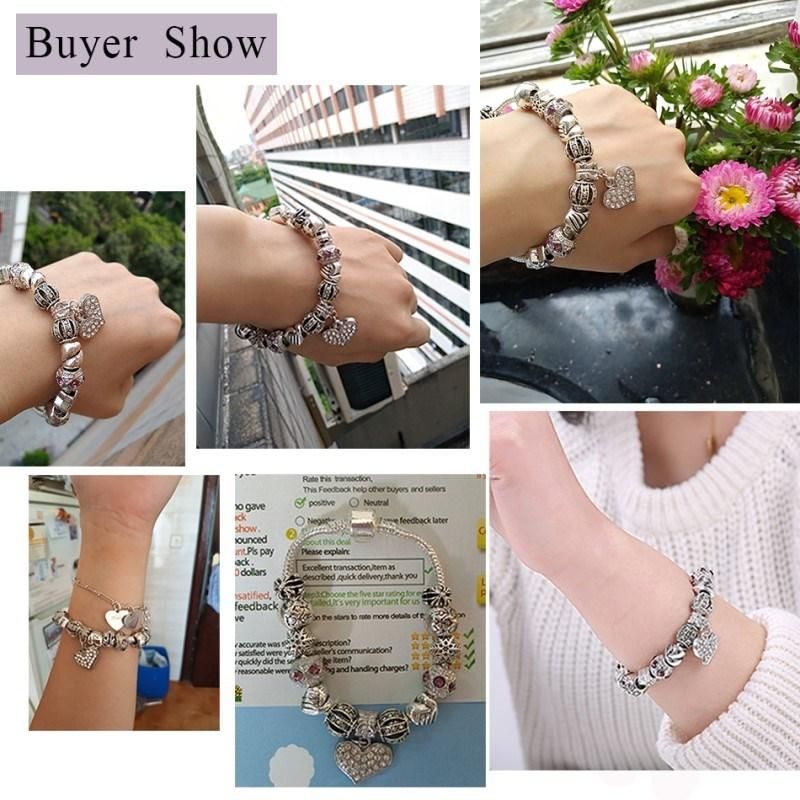 DIY Beads Bracelets Jewelry Gift Silver Crystal Charm Women Bracelet
