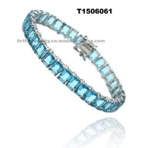 New Design Light Blue Silver Tennis Bracelet