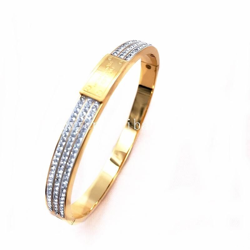 Gold Plated Stainless Steel Bracelet with Cubic Zirconia Bracelet