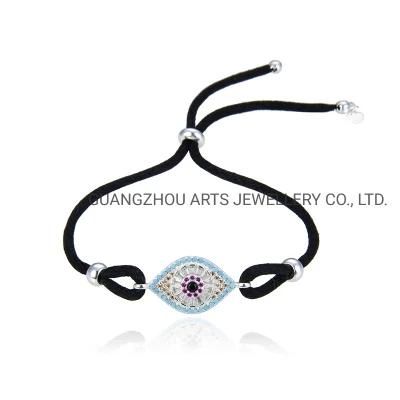 New 925 Sterling Silver Colorful Eye Black Rope Bracelet