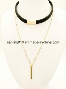 Fashion Velve Ribbon Choker Necklace with Vertical Bar Pendant Jewelry