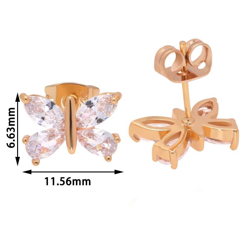18K Gold Plated Simple White CZ Butterfly Stud Earring
