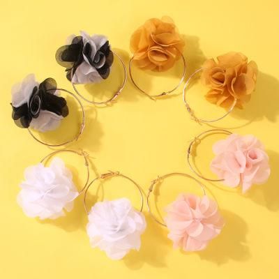 Hot Selling Fashion Women Three-Dimensional Bohemian Color Gold Hoop Flower Bud Earrings Jewelry