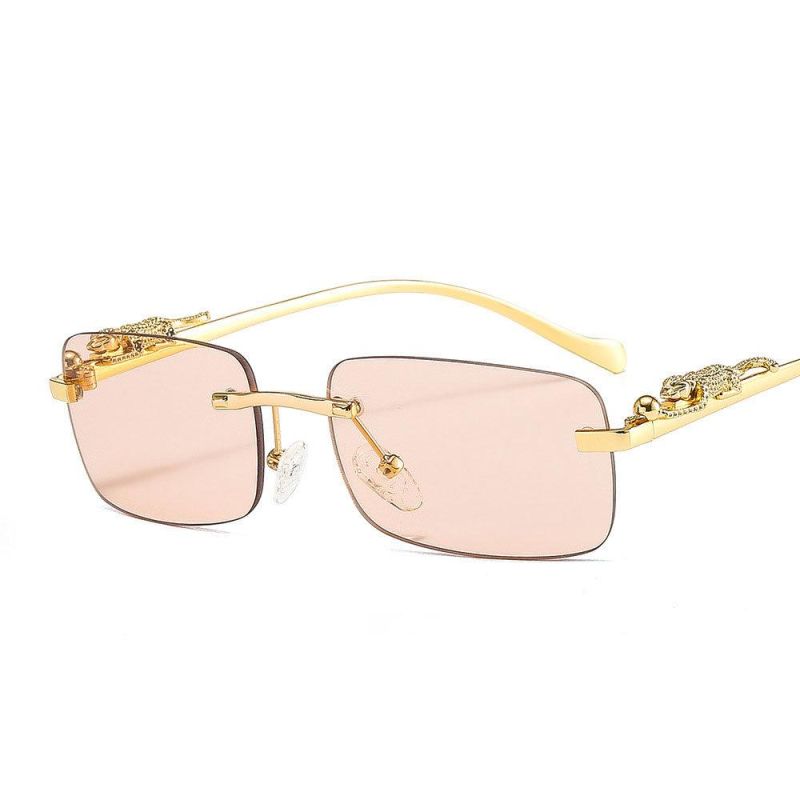 New Shades Cheetah Rimless Metal Frame Square Luxury Sunglasses