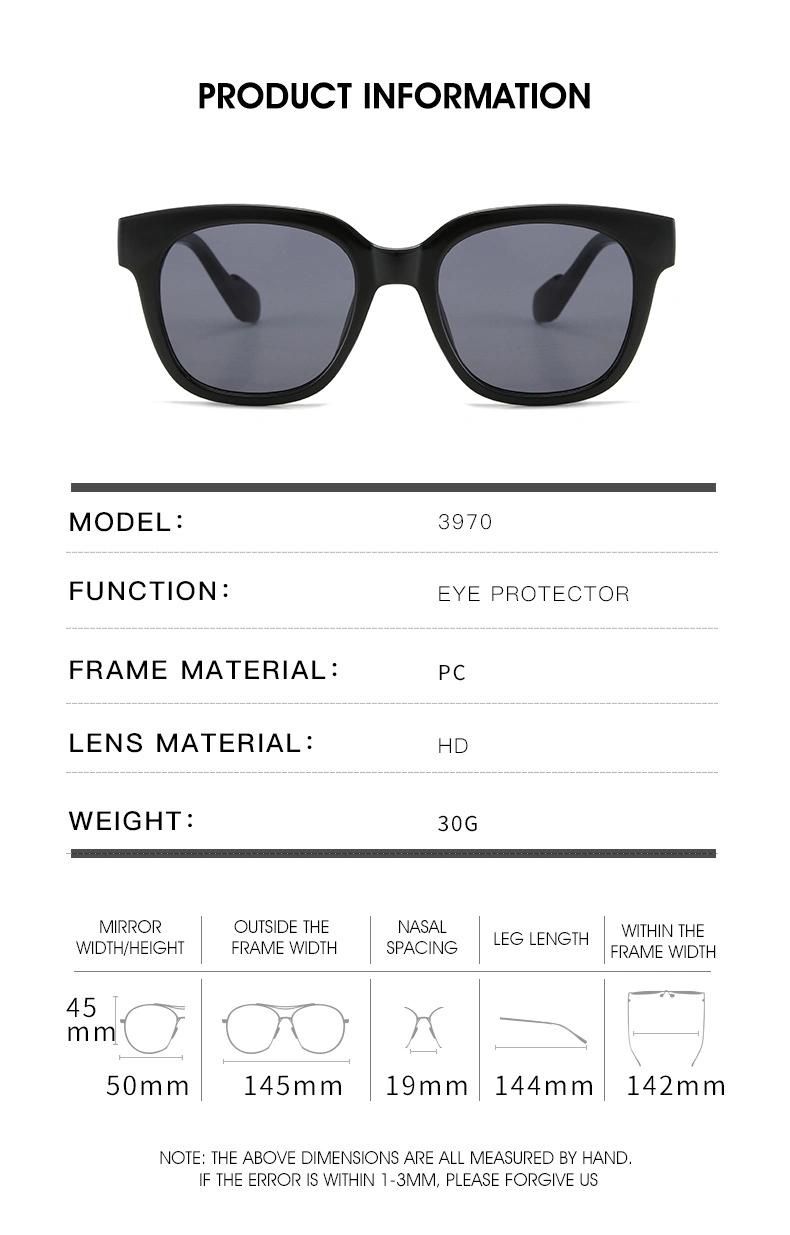 2022 Hot Sale Men and Women Simple Design Fashion Trend Oversized Frame Sunglasses UV400 Outdoor Sun Glasses