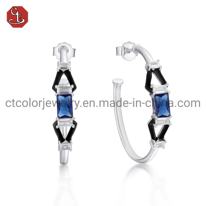 Fashion Jewelry Natural Gemstone Enamel 925 Sterling Silver Stud Earrings