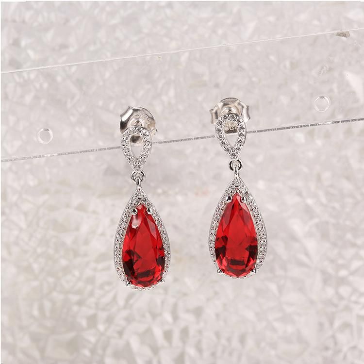 Fashion Accessories 925 Silver Big Red Cubic Zirconia Factory Wholesale Fashion Jewelry Trendy 2022 Women Jewellery Luxury Earrings