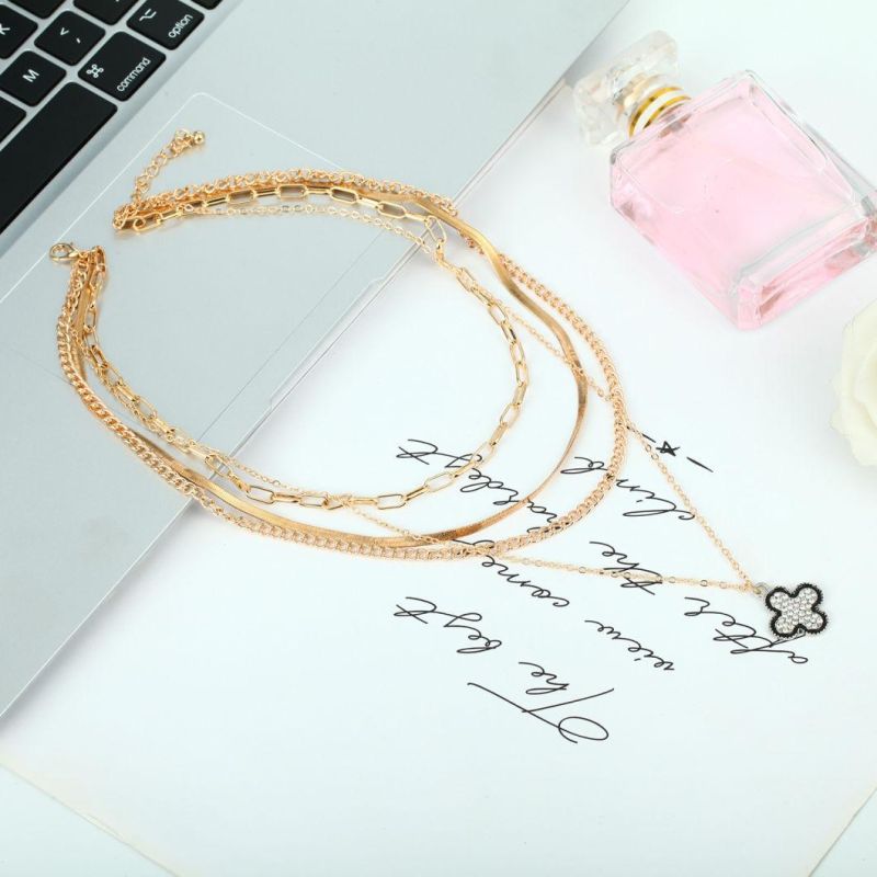 2022 Fashion Multi-Layer Chain Set Four Leaf Chain Street Shooting Necklace for Female Women Girls Gift