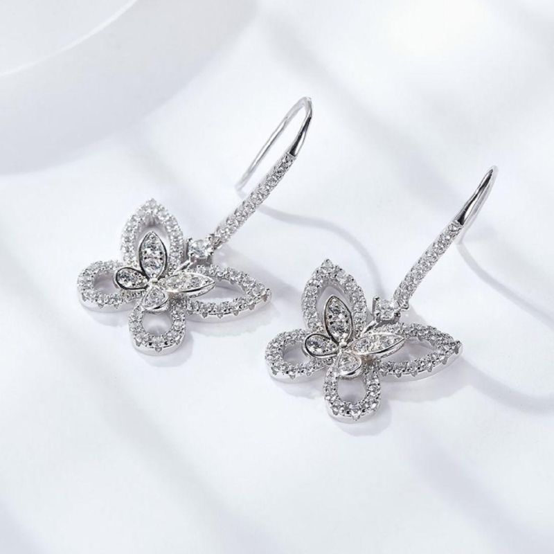 Butterfly Sparkle 925 Sterling Silver Earrings Wholesale Women Trendy Jewelry
