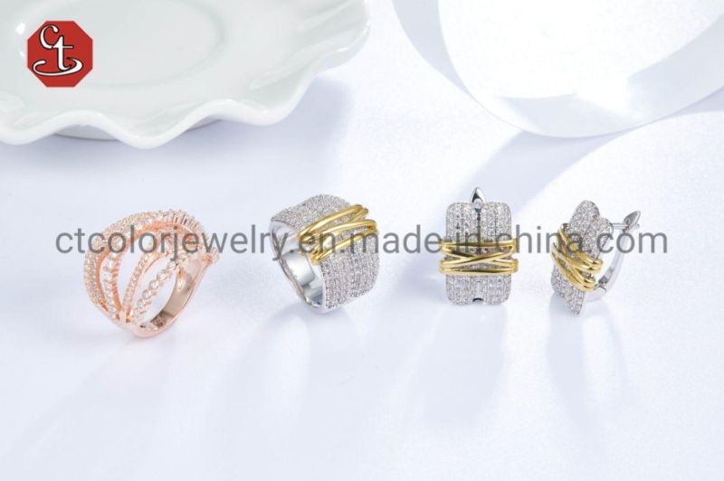 Inlaid 925 Sterling Silver Two Tone Color Ring Fashion Silver or Brass Jewelry