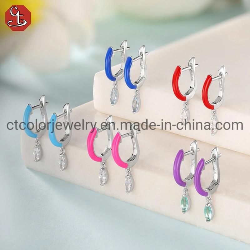 Fashion jewelry colorful enamel 925 silver nature stone Earring for women