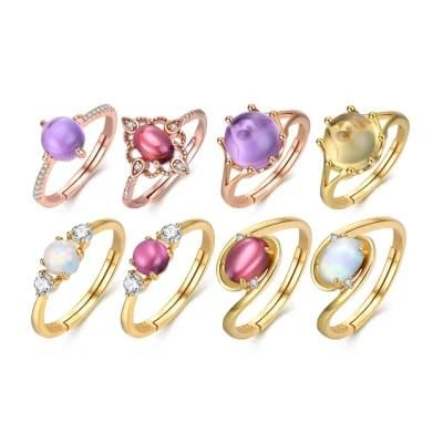 Amethyst/Opal/Garnet/Citrine Ring Natural Stone 925 Sterling Silver Fingers Ring for Women Fine Jewelry Gold Plated Wholesale