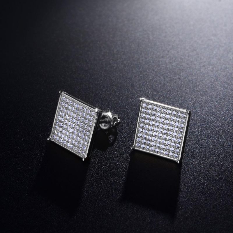 Hip Hop 925 Silver Zircon Stud Earring Jewelry