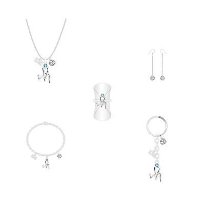 Summer Sport Girl Silver Volleyball Letters Jewelry Set
