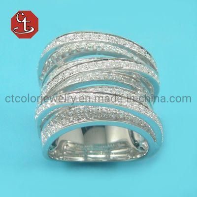 Luxury Women Ring AAA Cubic Zirconia Shiny Crystal Multi-Layered Design Fashion Jewelry for Wedding Party Dating Gift