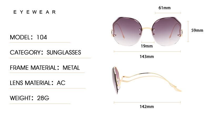 Retro Glasses Polygon Sunglasses Rimless Trim Sunglasses Female Personality Curve Mirror Legs Sunglasses Men Gradient Color Cross-Border Glasses