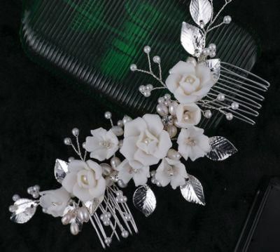 Bridal Luxury Ceramic Flower Hair Comb Hair Vines Headpiece for Brides