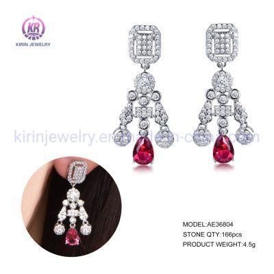 Bohemian Tassel Earring 5A CZ Cubic Zircon Earrings Pear Drop Ruby Diamond 925 Sterling Silver Earrings