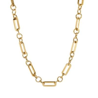 14K Gold Plated Stainless Steel Chain Link Necklace Mixed with O &amp; Retangle Chain for Women Fashion Jewelry