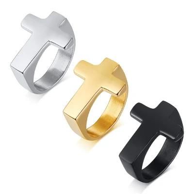 Titanium Steel Cross Ring Men&prime;s Gold /Black /Silver Euro-American Style Ring