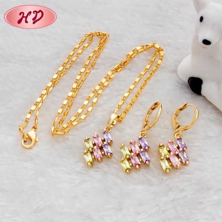 Colorful Women′s Crystal Dubai Gold Plated Jewelry Set for Birthday Gift