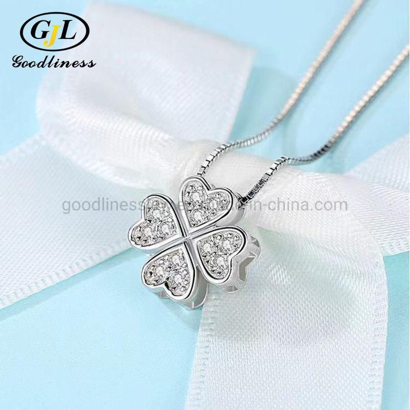 Initial Delicated Rhineshtone Pendant Lucky Four Clover Leaf Women Necklace