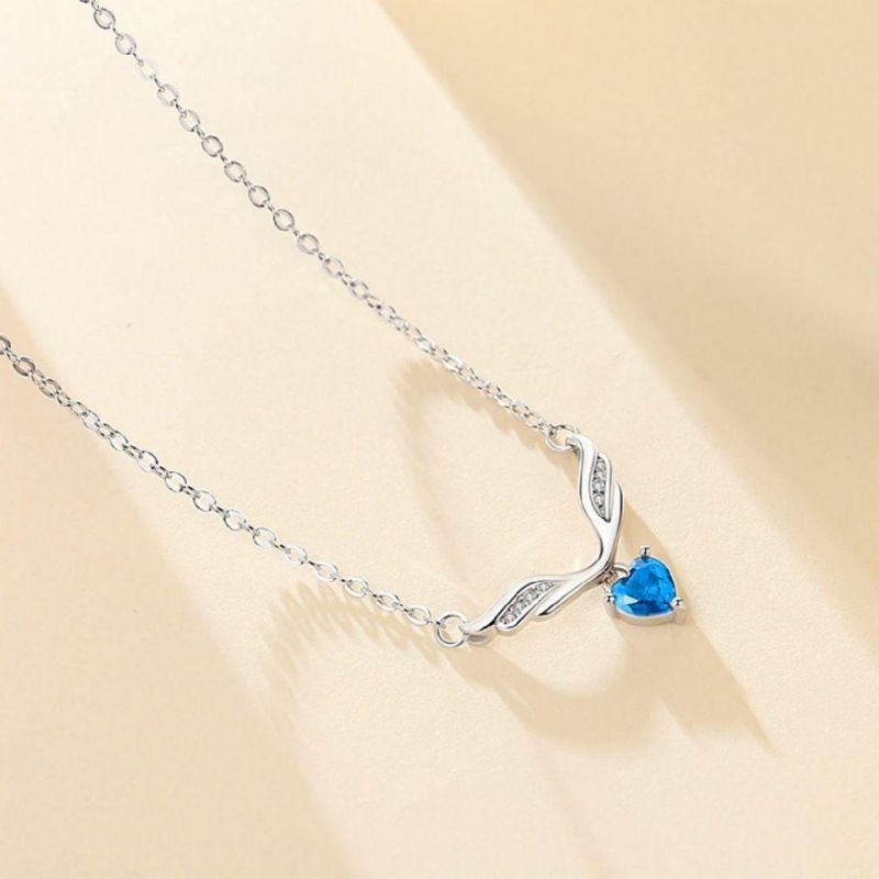 Deer Horn Blue Cubic Zirconia Jewelry 925 Sterling Silver Christmas Women Jewelry Necklaces