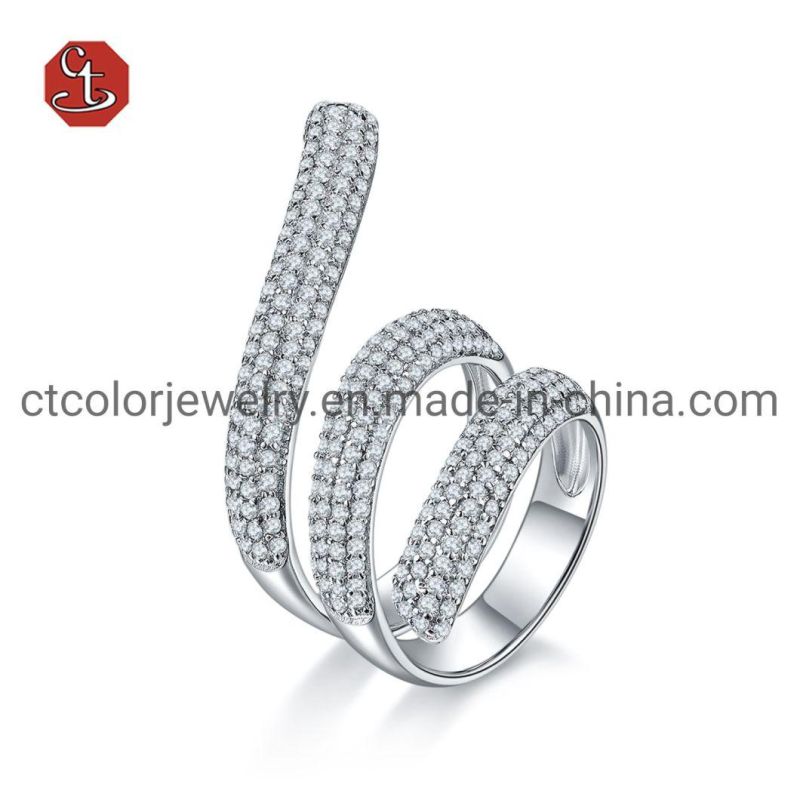 New Hiphop 925 Silver Two Tone Color Cubic Zircon Stone Ring Charm Jewelry